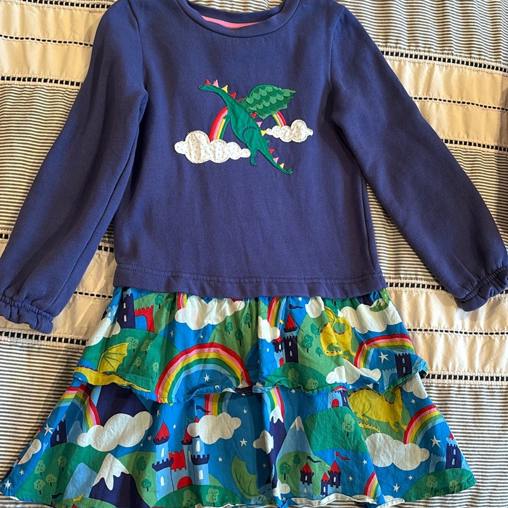 Mini Boden size 6-7 rainbow dragon dress